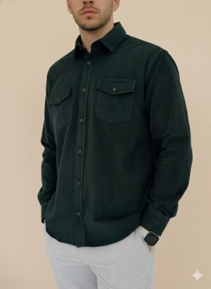 yeşil Çift cep kapaklı kadife gömlek