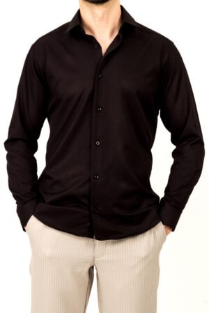siyah armürlü slim fit gömlek