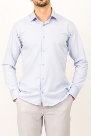 buz mavi armürlü slim fit gömlek