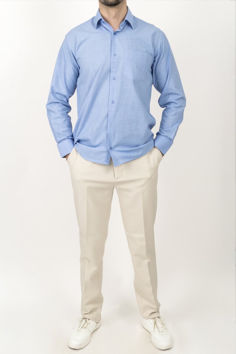 mavi klasik kesim %100 pamuk keten gömlek mavi klasik kesim %100 pamuk keten gömlek