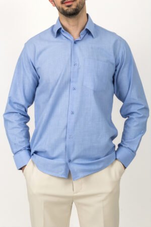 mavi klasik kesim %100 pamuk keten gömlek