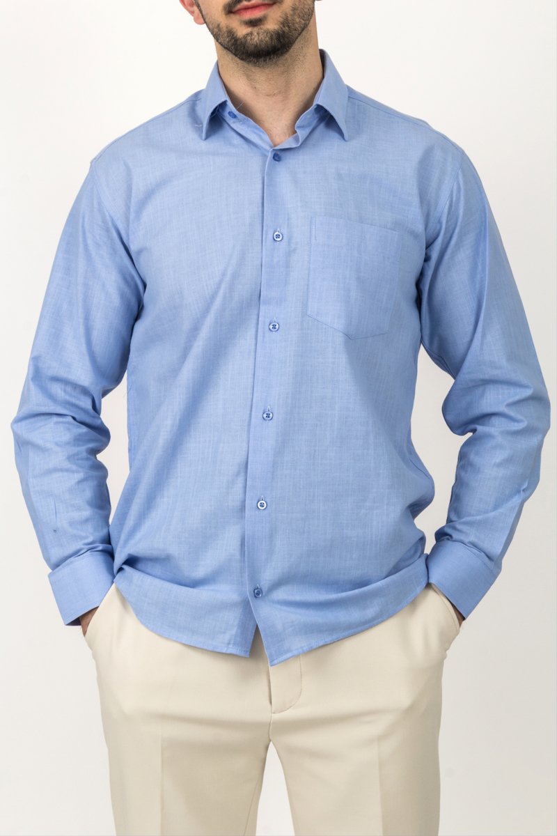 mavi klasik kesim %100 pamuk keten gömlek mavi klasik kesim %100 pamuk keten gömlek