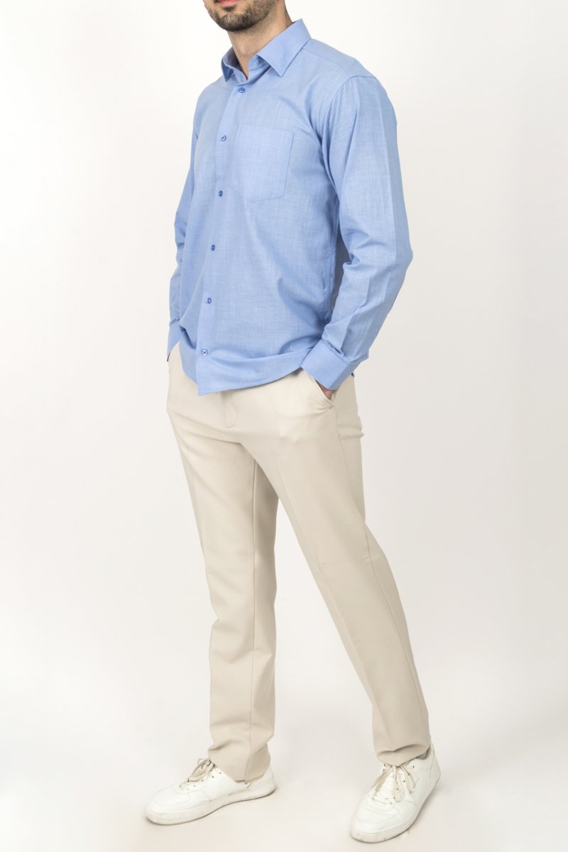 mavi klasik kesim %100 pamuk keten gömlek mavi klasik kesim %100 pamuk keten gömlek